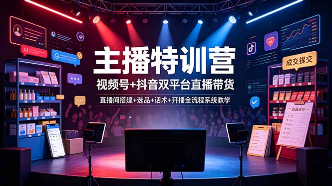 主播特训营：视频号+抖音双平台直播带货，直播间搭建+选品+话术+开播全流程系统教学-玻哥网络技术工作室