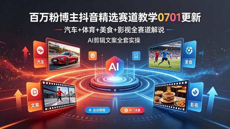 百万粉博主抖音精选赛道教学-0701更新，汽车+体育+美食+影视全赛道解说，AI剪辑文案全套实操-玻哥网络技术工作室
