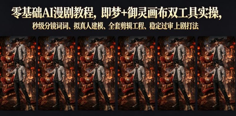 零基础AI漫剧教程，即梦+御灵画布双工具实操，秒级分镜提示词、拟真人建模、全套剪辑工程、稳定过审上剧打法-玻哥网络技术工作室