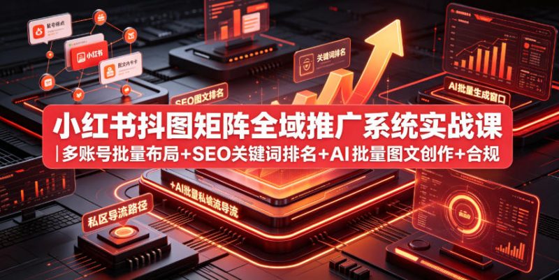 小红书抖图矩阵全域推广系统实战课｜多账号批量布局+SEO关键词排名+AI批量图文创作+合规私域导流完整落地教程-玻哥网络技术工作室