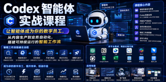 Codex智能体实战课程，让智能体成为你的数字员工，从内容生产到业务自动化，搭建可持续运行的智能工作流-玻哥网络技术工作室