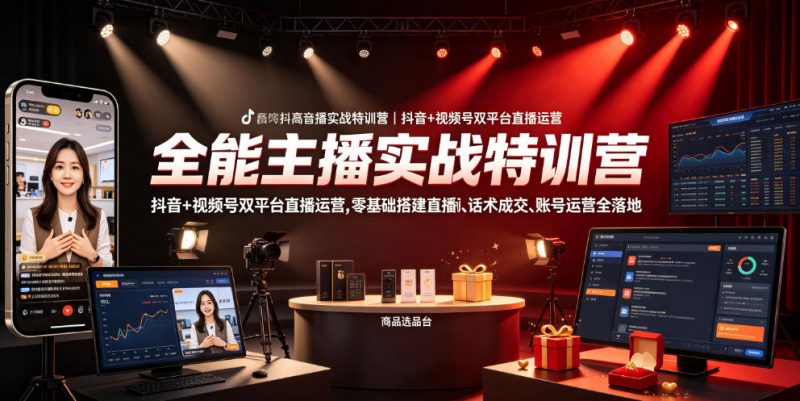 全能主播实战特训营｜抖音+视频号双平台直播运营，零基础搭建直播间、精准选品、话术成交、账号运营全落地-玻哥网络技术工作室