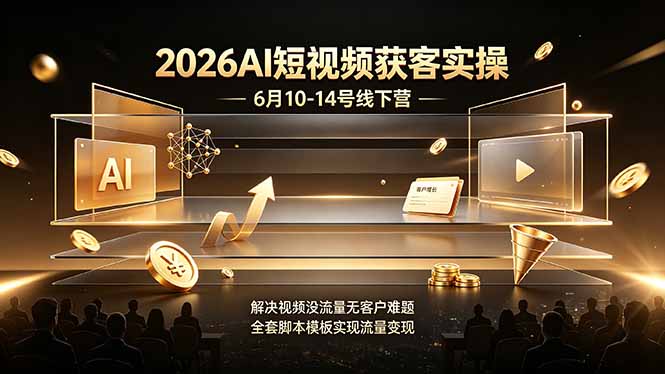 2026AI短视频获客实操6月10-14号线下营，解决视频没流量无客户难题，全套脚本模板实现流量变现-玻哥网络技术工作室