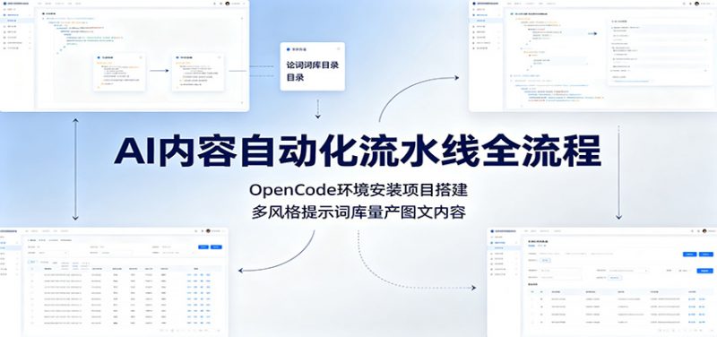 AI内容自动化流水线全流程：OpenCode环境安装项目搭建，多风格提示词库量产图文内容-玻哥网络技术工作室