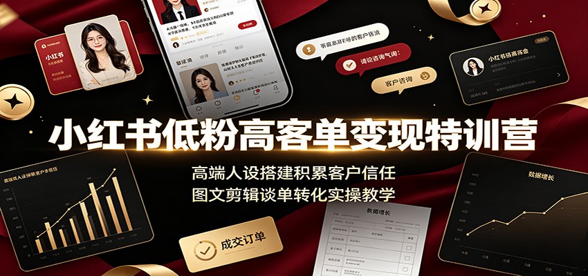 图片[1]-小红书低粉高客单变现特训营：高端人设搭建积累客户信任，图文剪辑谈单转化实操教学-玻哥网络技术工作室
