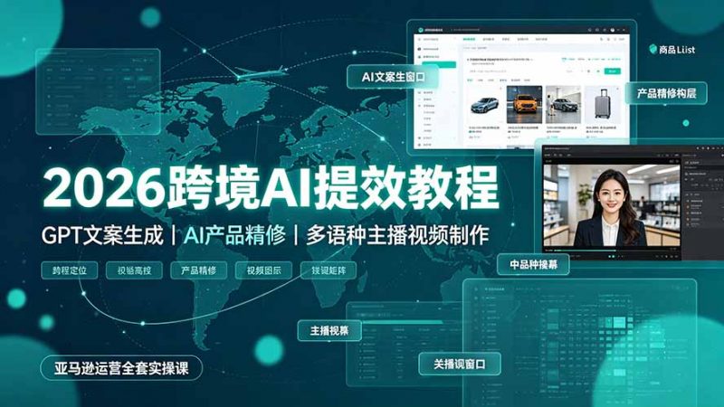 2026跨境AI提效教程·GPT文案生成｜AI产品精修｜多语种主播视频制作，亚马逊运营全套实操课-玻哥网络技术工作室