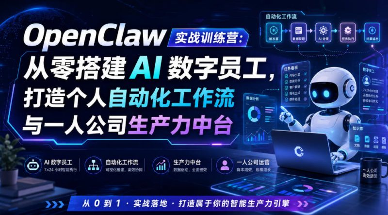 OpenClaw实战训练营：从零搭建AI数字员工，打造个人自动化工作流与一人公司生产力中台-玻哥网络技术工作室