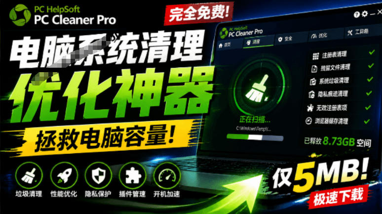 轻松吊打Win系统自带工具！电脑清理神器，拯救电脑容量，仅5MB，完全免费使用PC Cleaner Pro-玻哥网络技术工作室