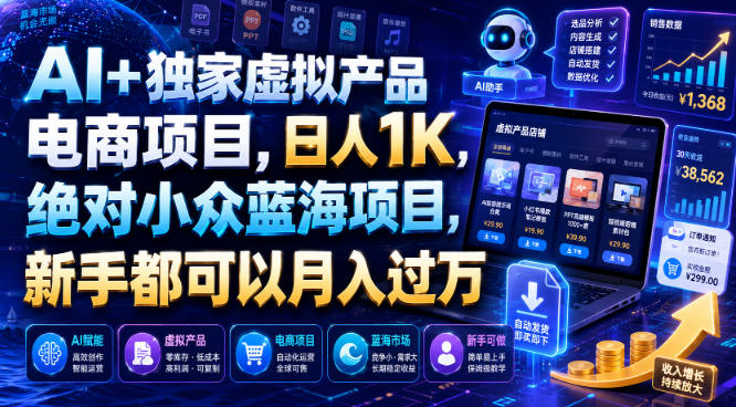 AI+独家虚拟产品电商项目，日人1K，绝对小众蓝海项目，新手都可以月入过万【揭秘】-玻哥网络技术工作室