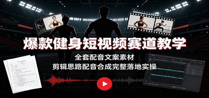 爆款健身短视频赛道教学：全套配音文案素材，剪辑思路配音合成完整落地实操-玻哥网络技术工作室