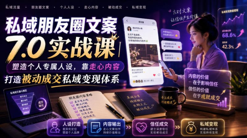 私域朋友圈文案7.0实战课｜塑造个人专属人设，靠走心内容打造被动成交私域变现体系-玻哥网络技术工作室