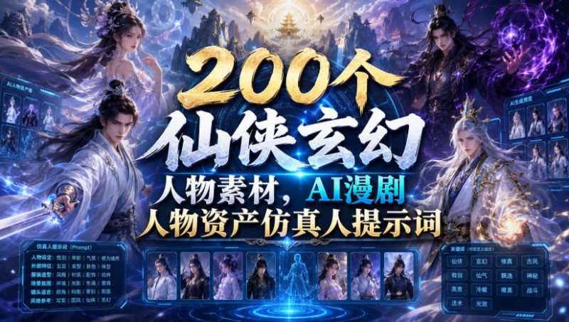 200个仙侠玄幻人物素材，AI漫剧人物资产仿真人提示词-玻哥网络技术工作室