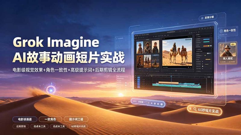 Grok Imagine AI故事动画短片实战：电影级视觉效果+角色一致性+高级提示词+后期剪辑全流程-玻哥网络技术工作室