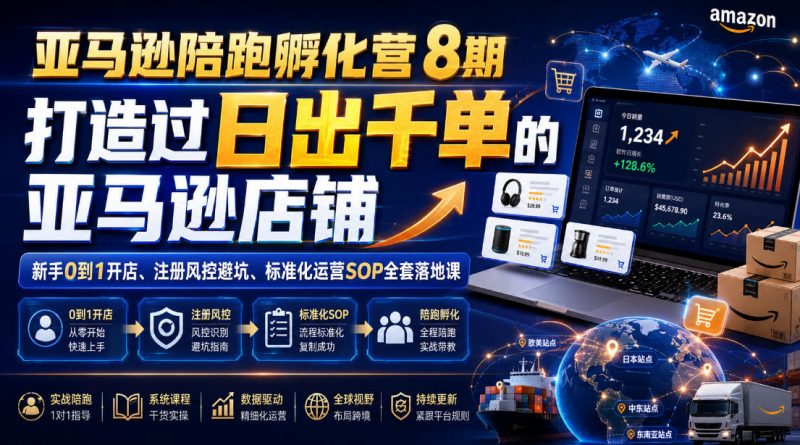 亚马逊陪跑孵化营8期，打造过日出千单的亚马逊店铺，新手0到1开店、注册风控避坑、标准化运营SOP全套落地课-玻哥网络技术工作室