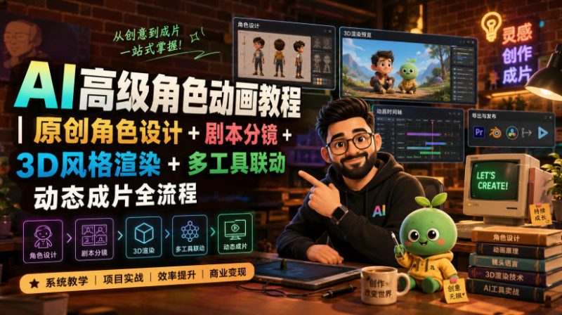 AI高级角色动画教程｜原创角色设计+剧本分镜+3D风格渲染+多工具联动动态成片全流程【中英字幕】-玻哥网络技术工作室