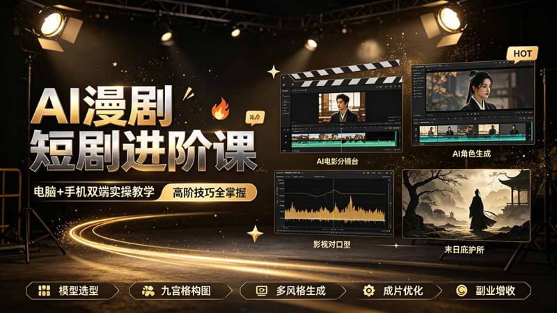 AI漫剧短剧进阶课｜电脑+手机双端实操教学｜影视剧对口型人物吃瓜×解压末日庇护所全程讲解，高阶技巧全掌握-玻哥网络技术工作室