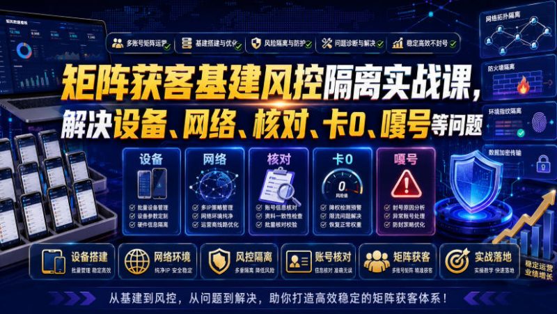 矩阵获客基建风控隔离实战课，解决设备、网络、核对、卡0、嘎号等问题-玻哥网络技术工作室