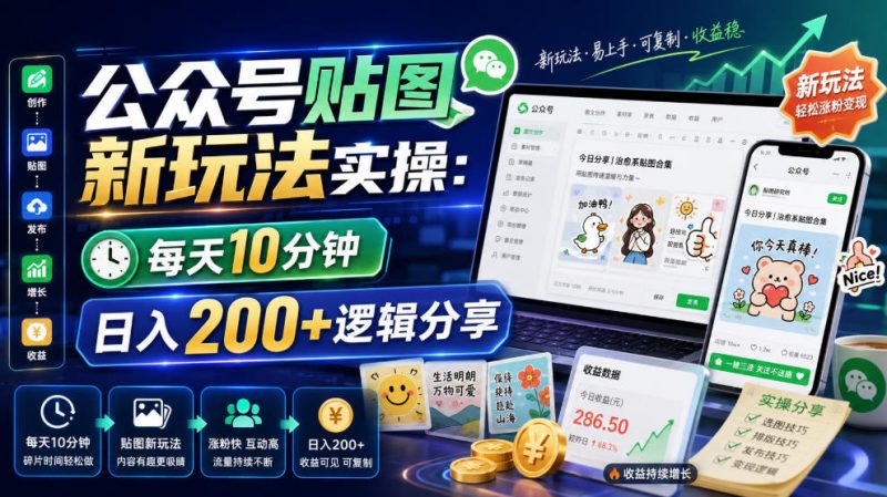 公众号贴图新玩法实操，每天10分钟，日入200+逻辑分享-玻哥网络技术工作室