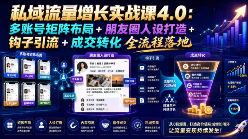私域流量增长实战课4.0：多账号矩阵布局+朋友圈人设打造+钩子引流+成交转化全流程落地-玻哥网络技术工作室