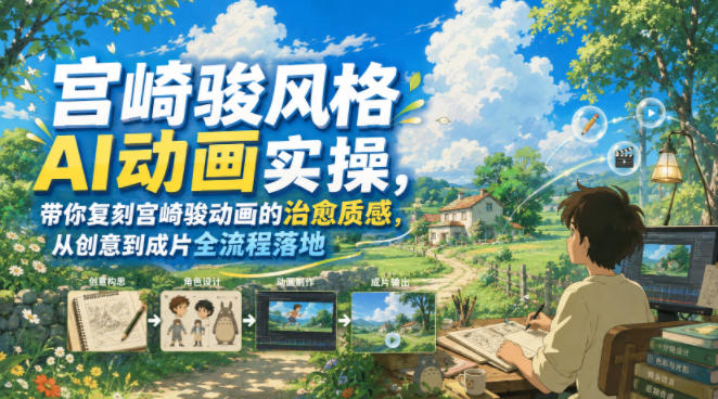 宫崎骏风格AI动画实操，带你复刻宫崎骏动画的治愈质感，从创意到成片全流程落地-玻哥网络技术工作室