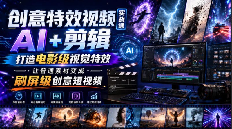 创意特效视频实战课，AI+剪辑打造电影级视觉特效，让普通素材变成刷屏级创意短视频-玻哥网络技术工作室