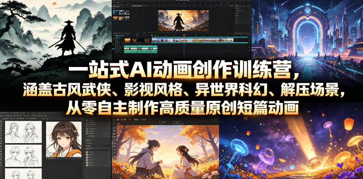 一站式AI动画创作训练营，涵盖古风武侠、影视风格、异世界科幻、解压场景，从零自主制作高质量原创短篇动画(更新)-玻哥网络技术工作室