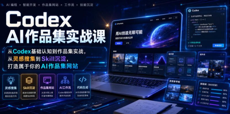 Codex AI作品集实战课，从Codex基础认知到作品集实战，从灵感搜集到Skill沉淀，打造属于你的AI作品集网站-玻哥网络技术工作室