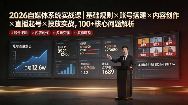 2026自媒体系统实战课｜基础规则×账号搭建×内容创作×直播起号×投放实战，100+核心问题解析-玻哥网络技术工作室