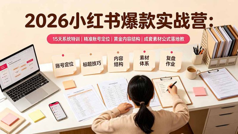 2026小红书爆款实战营：15天系统特训｜精准账号定位｜黄金内容结构｜成套素材公式落地教程-玻哥网络技术工作室