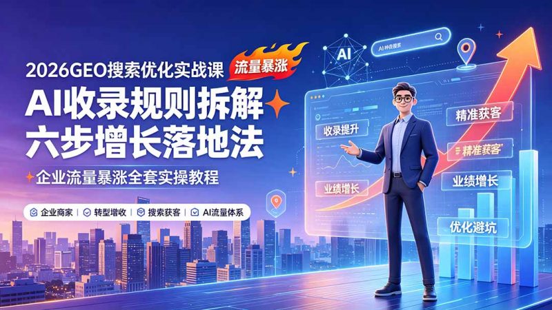 2026GEO搜索优化实战课：AI收录规则拆解｜六步增长落地法｜企业流量暴涨全套实操教程-玻哥网络技术工作室