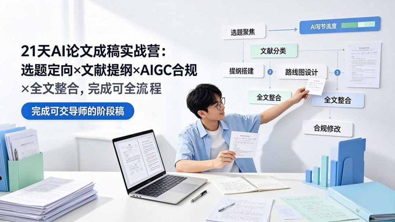 21天AI论文成稿实战营：选题定向×文献提纲×AIGC合规×全文整合，完成可交导师的阶段稿-玻哥网络技术工作室