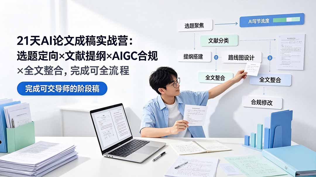 图片[1]-21天AI论文成稿实战营：选题定向×文献提纲×AIGC合规×全文整合，完成可交导师的阶段稿-玻哥网络技术工作室