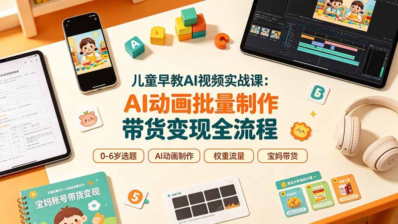 儿童早教AI视频实战课：0-6岁认知选题｜AI动画批量制作｜权重流量拉升｜宝妈账号带货变现全流程-玻哥网络技术工作室