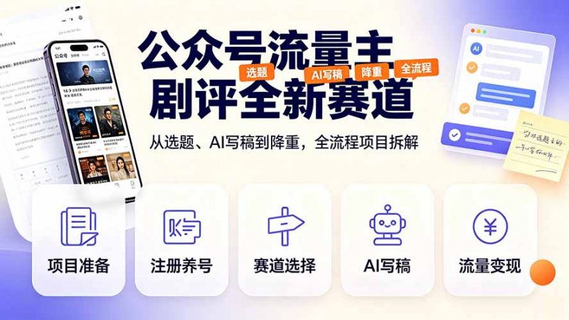 公众号流量主剧评全新赛道，从选题、AI写稿到降重，全流程项目拆解-玻哥网络技术工作室