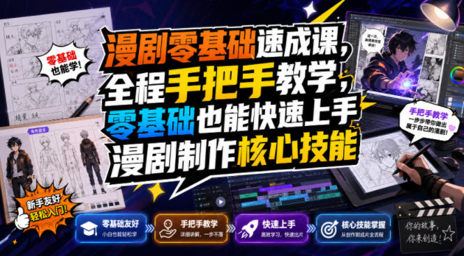 漫剧零基础速成课，全程手把手教学，零基础也能快速上手漫剧制作核心技能-玻哥网络技术工作室