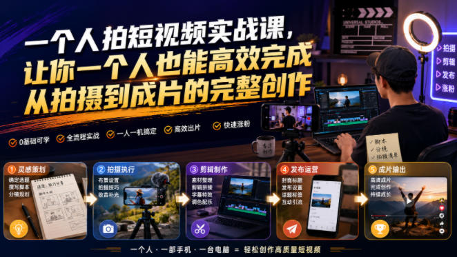 一个人拍短视频实战课，让你一个人也能高效完成从拍摄到成片的完整创作-玻哥网络技术工作室