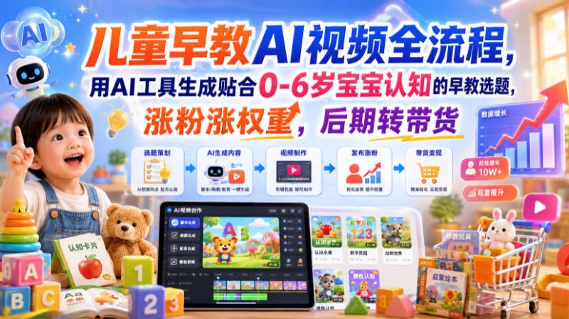 儿童早教AI视频全流程，用AI工具生成贴合0-6岁宝宝认知的早教选题，涨粉涨权重，后期转带货-玻哥网络技术工作室