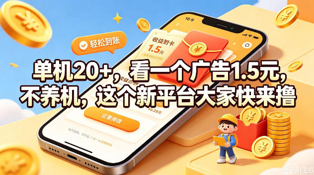 单机20+，看一个广告1.5米，不养机，这个新平台大家快来撸【揭秘】-玻哥网络技术工作室