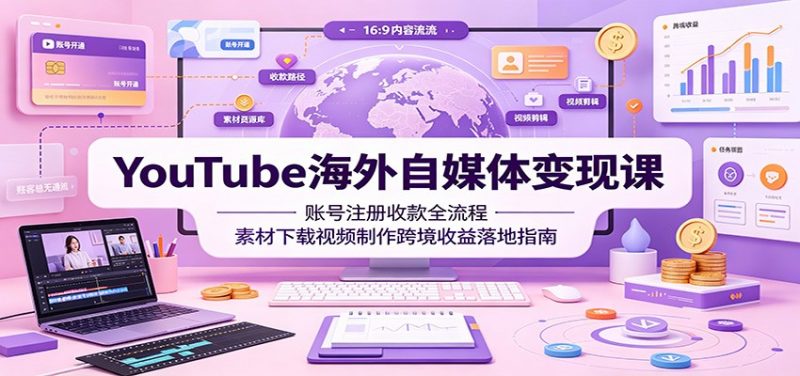 YouTube海外自媒体变现课：账号注册收款全流程，素材下载视频制作跨境收益落地指南-玻哥网络技术工作室