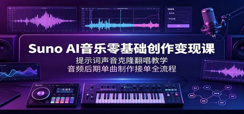 Suno AI音乐零基础创作变现课：提示词声音克隆翻唱教学，音频后期单曲制作接单全流程-玻哥网络技术工作室