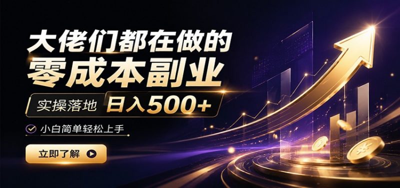 大佬们都在做的零成本副业，实操落地日入500+，小白一秒上手-玻哥网络技术工作室