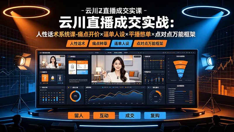 云川直播成交实战：人性话术系统课-痛点种草×塑品开价×逼单人设×平播憋单×点对点万能框架-玻哥网络技术工作室