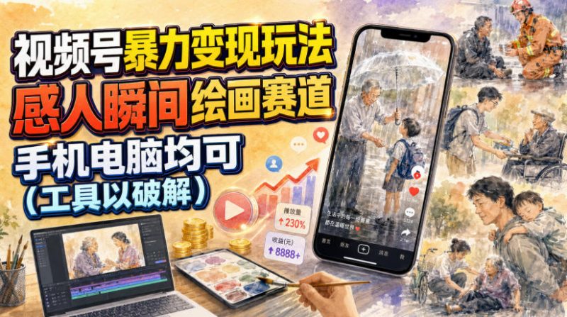 视频号暴力变现玩法，感人瞬间绘画赛道，手机电脑均可-玻哥网络技术工作室