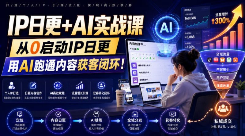 IP日更+AI实战课，从0启动IP日更，IP置顶视频制作+100条选题库搭建+10条日更规划，用AI跑通内容获客闭环!-玻哥网络技术工作室