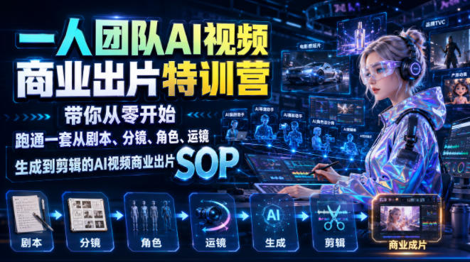 一人团队AI视频商业出片实战课：带你从零开始跑通一套从剧本、分镜、角色、运镜、生成到剪辑的AI视频商业出片SOP-玻哥网络技术工作室