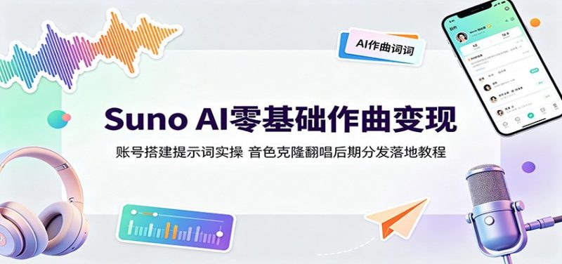 Suno AI零基础作曲变现：账号搭建提示词实操，音色克隆翻唱后期分发落地教程-玻哥网络技术工作室