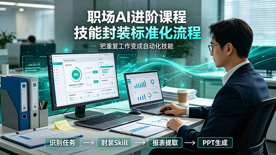 图片[1]-职场AI进阶课程；多类实用Skill工具实操，专属技能封装标准化流程，报表行业报告一键提取核心内容-玻哥网络技术工作室