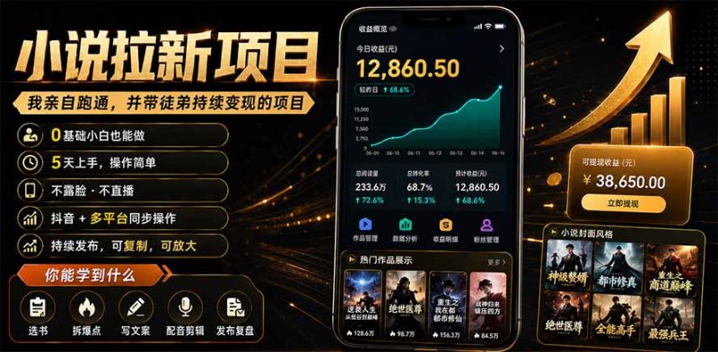 抖音及多平台小说拉新项目：我亲自跑通并持续带徒弟实操｜0基础小白5天上手快速变现-玻哥网络技术工作室