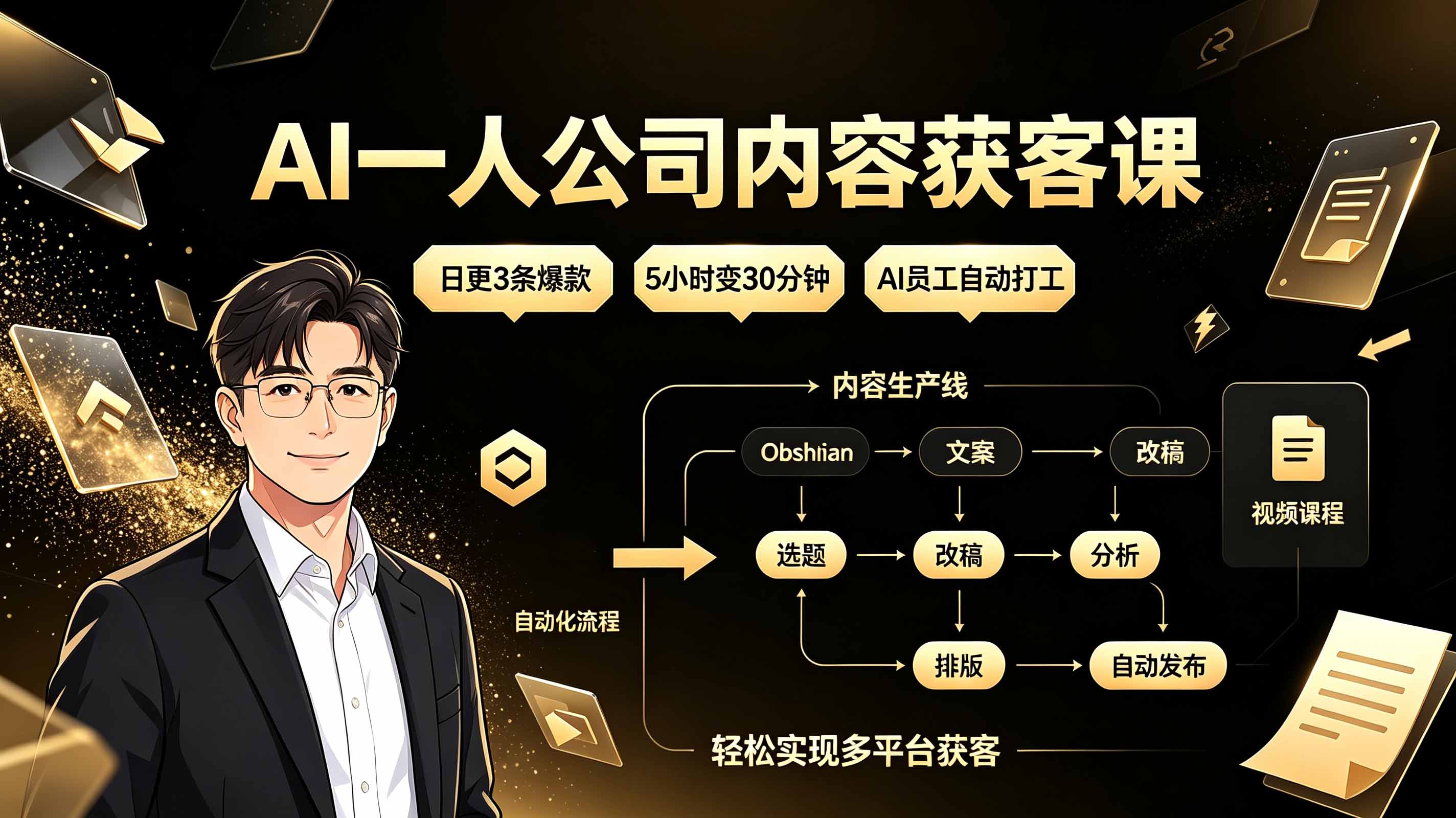 图片[1]-AI一人公司内容获客课：日更3条爆款×5小时变30分钟×AI员工自动打工，轻松实现多平台获客-玻哥网络技术工作室