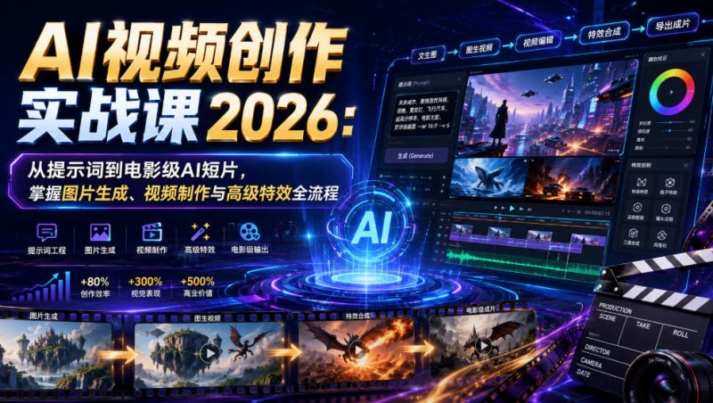 AI视频创作实战课2026：从提示词到电影级AI短片，掌握图片生成、视频制作与高级特效全流程-玻哥网络技术工作室
